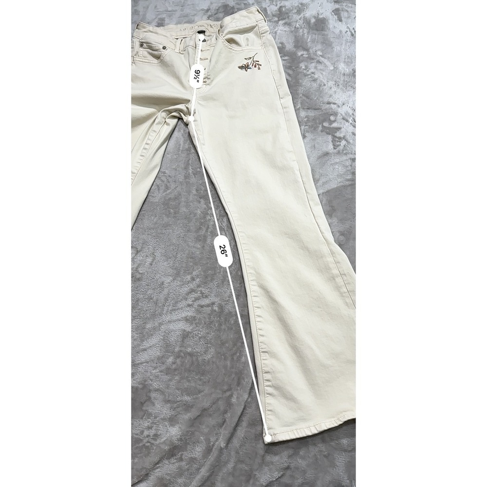 American Eagle Festival Flare Pants Women Size 6‎ Cream Embroidered Denim EUC - Picture 2 of 11